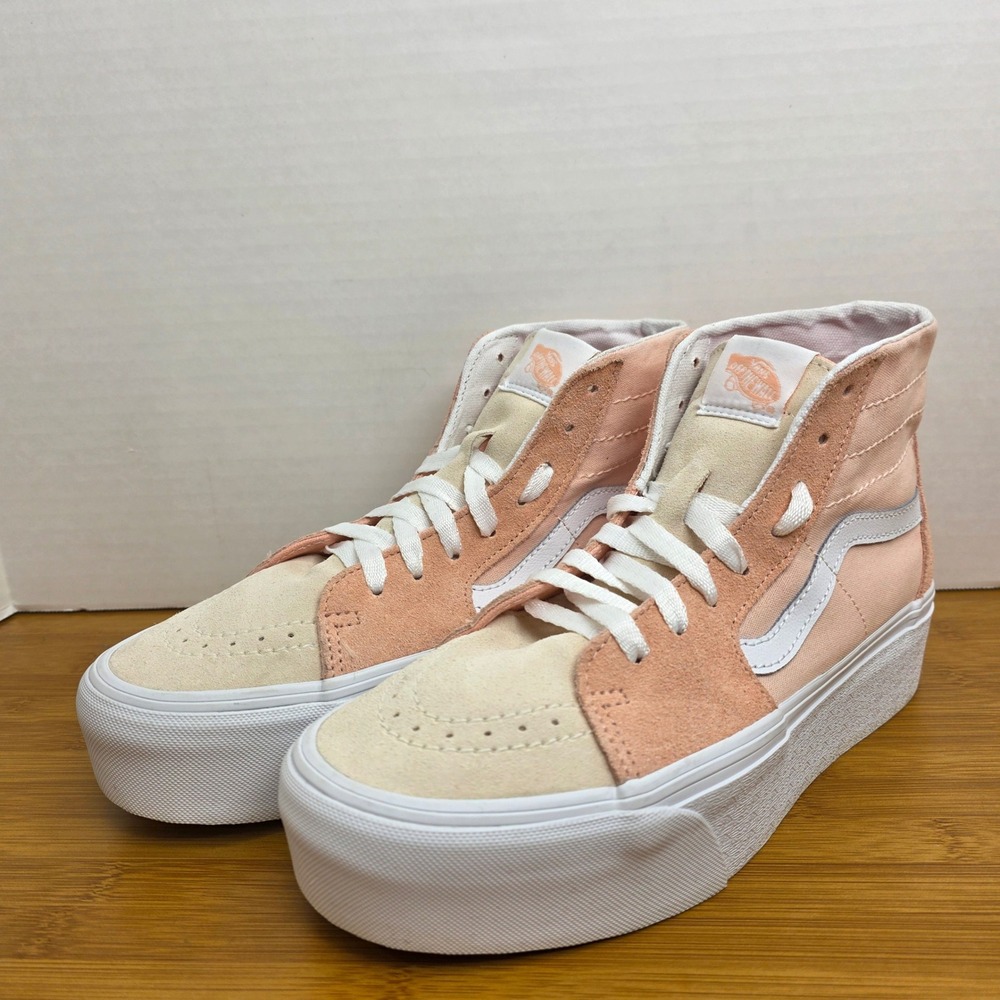 Vans Sk8-Hi Stacked Pink Cream Suede Platform High Top Sneakers W 9 M 7.5 721356
